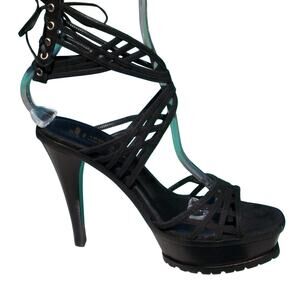 Donald Pliner Black Suede Leather 1.5" Platform Shoe 5" Heel Lug Sole $495 NWT